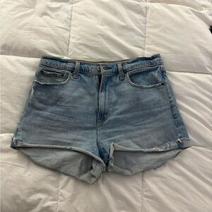 Abercrombie Light Blue Denim Women’s High-Rise Cutoff Mom Shorts